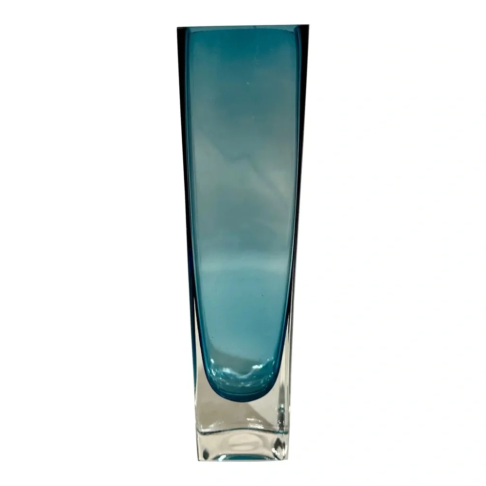 Mid-Century Murano Somerso Style  Blue Square Vase
